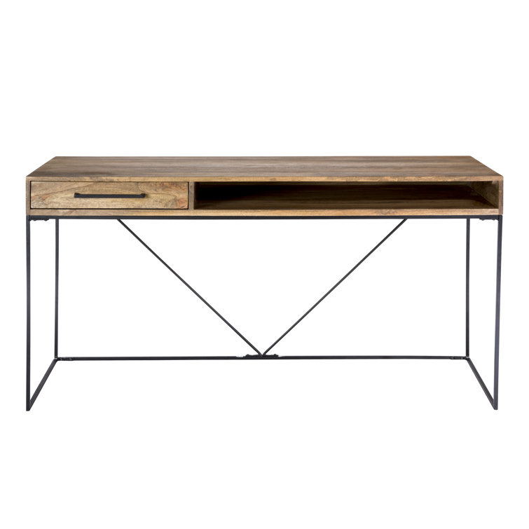 Industrial-Scandinavian Solid Mango Wood Home Office Desk with Iron Base