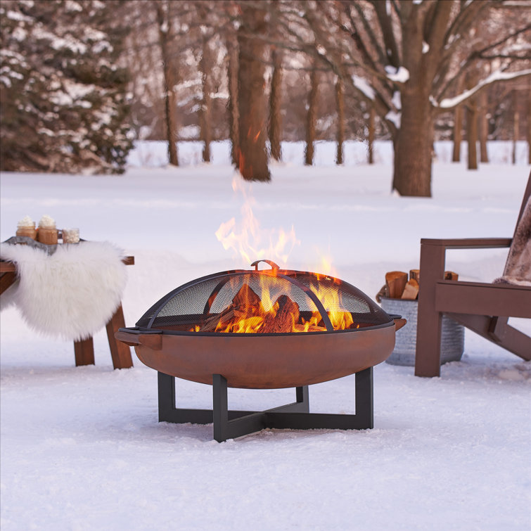 La Porte 34.5" Black and Rust Steel Wood Burning Fire Pit