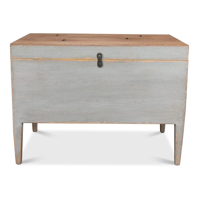 Gray Rectangular Wood and Metal Storage Trunk Table