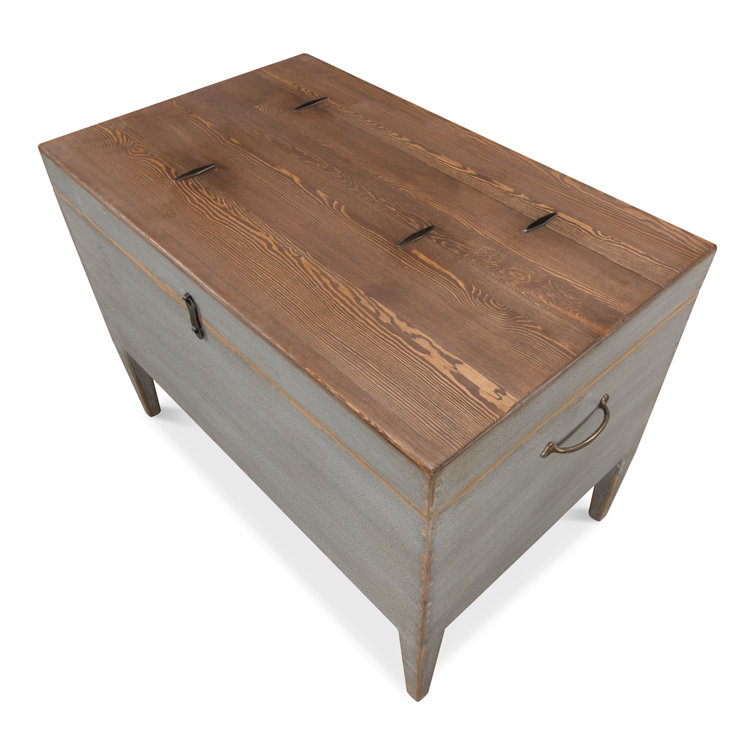 Gray Rectangular Wood and Metal Storage Trunk Table