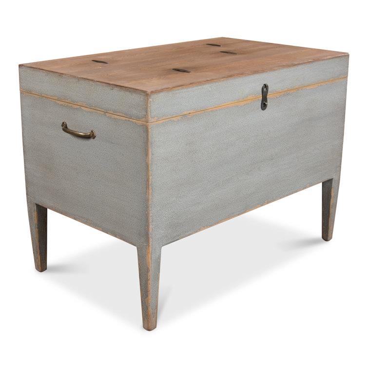 Gray Rectangular Wood and Metal Storage Trunk Table