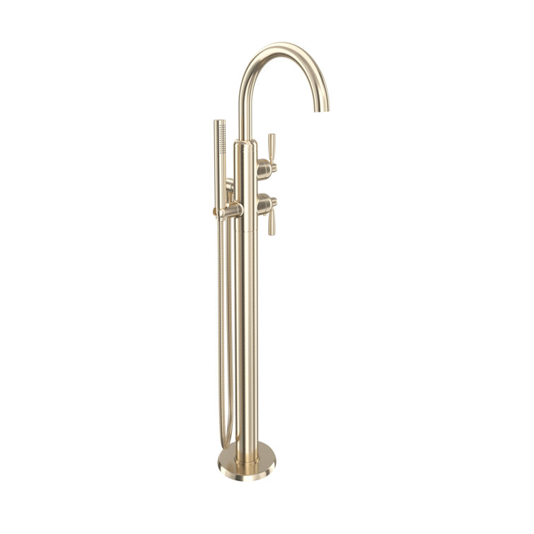 Holborn Polished Nickel Modern Floor-Mounted Tub Filler with Handshower