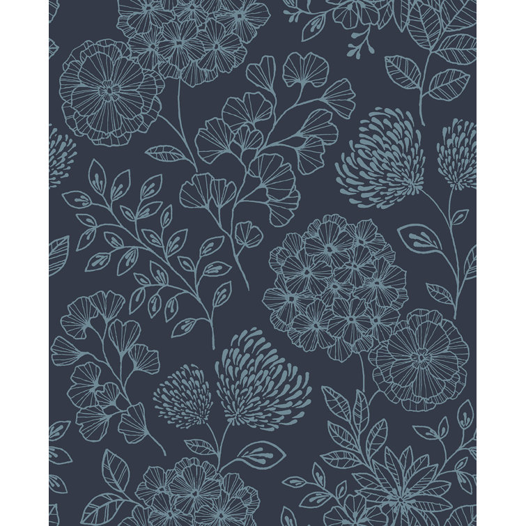 Ada Indigo Floral Non-Pasted Vinyl-Coated Wallpaper