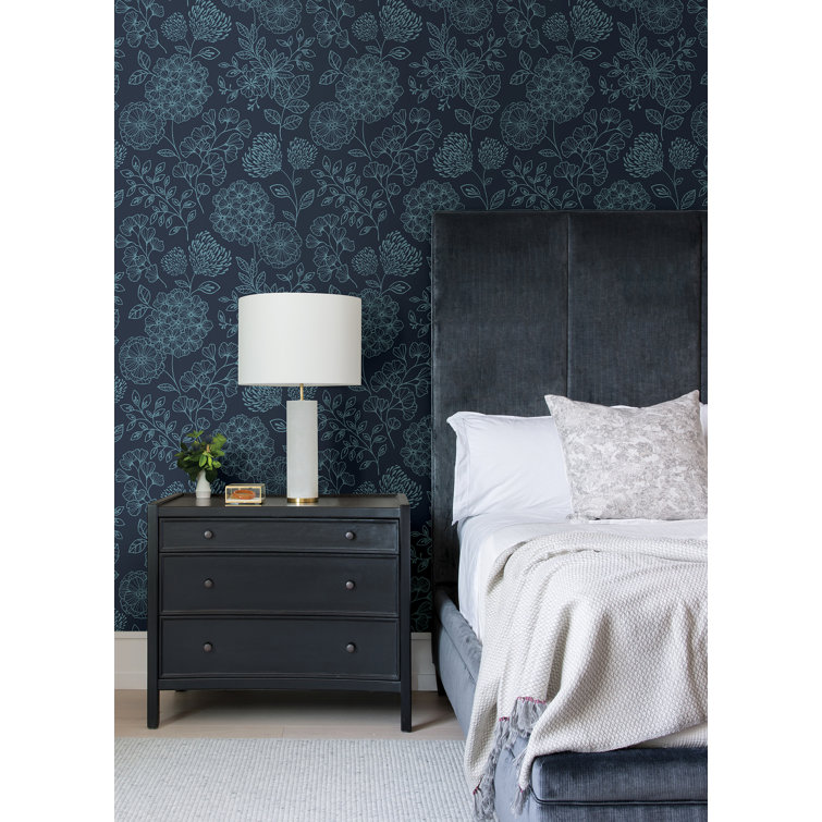 Ada Indigo Floral Non-Pasted Vinyl-Coated Wallpaper