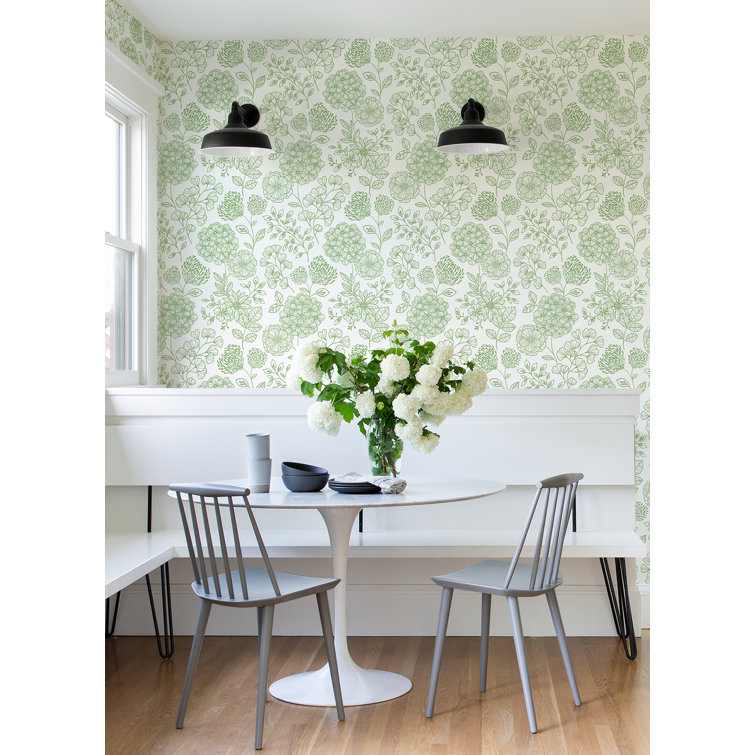 Sage Green Floral Non-Pasted Washable Wallpaper Roll
