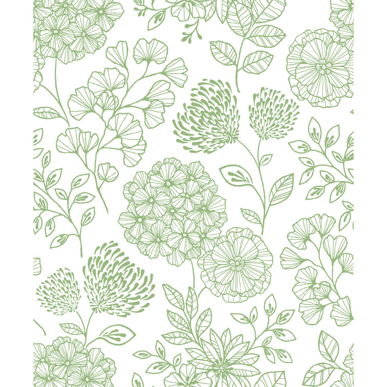 Sage Green Floral Non-Pasted Washable Wallpaper Roll