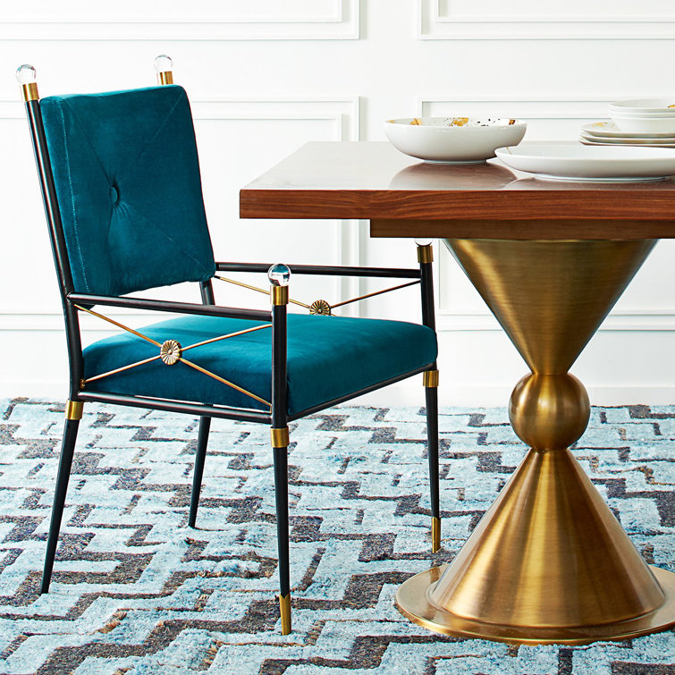 Rialto Peacock Blue Velvet Floral Accent Chair with Metal Frame