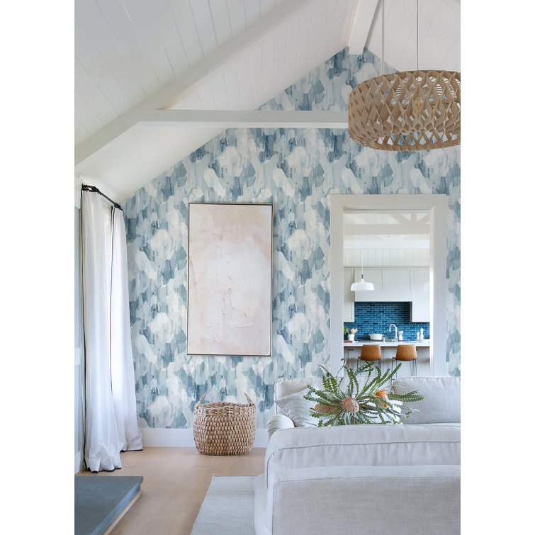 Mahi Blue and White Abstract 3D Non-Woven Wallpaper