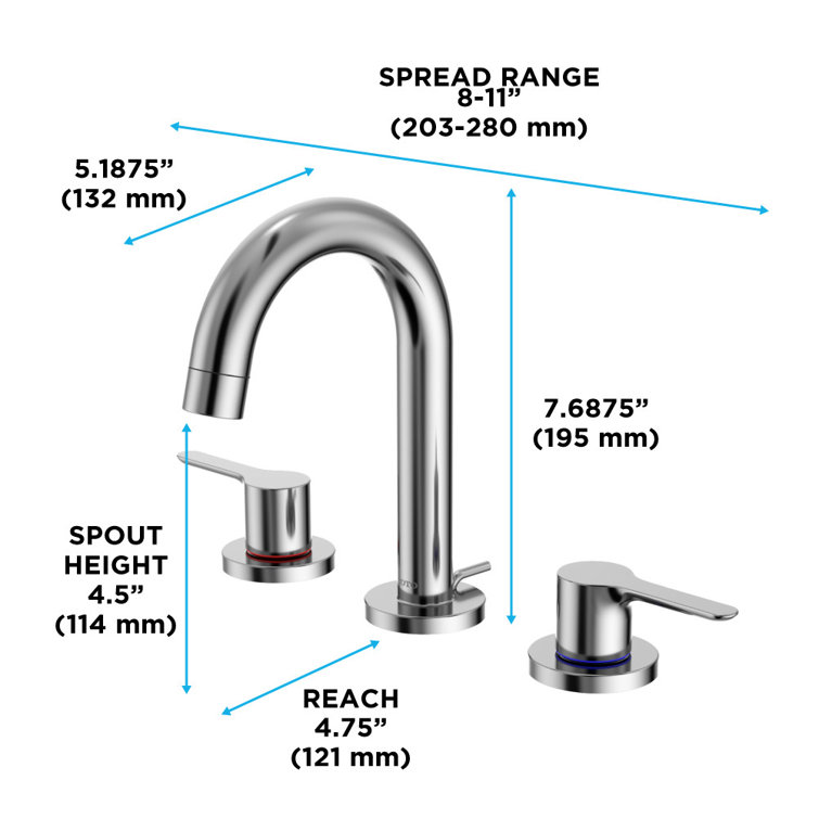 Chrome Modern Widespread Bathroom Faucet with Drain Assembly