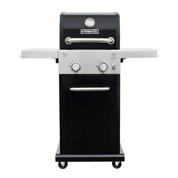 Compact Black Propane Gas Grill with Foldable Side Tables