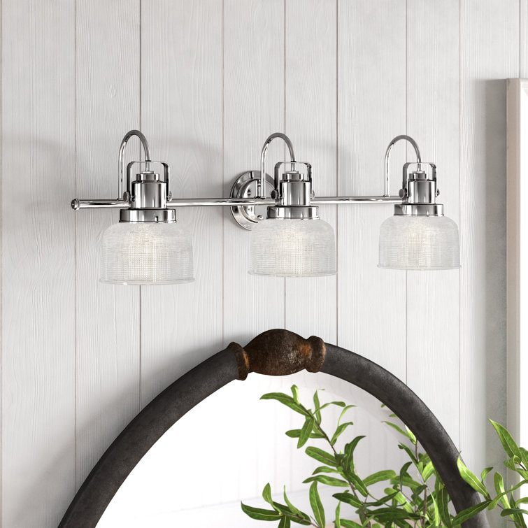 Archie Polished Chrome 3-Light Bath Vanity Fixture with Prismatic Glass Shades