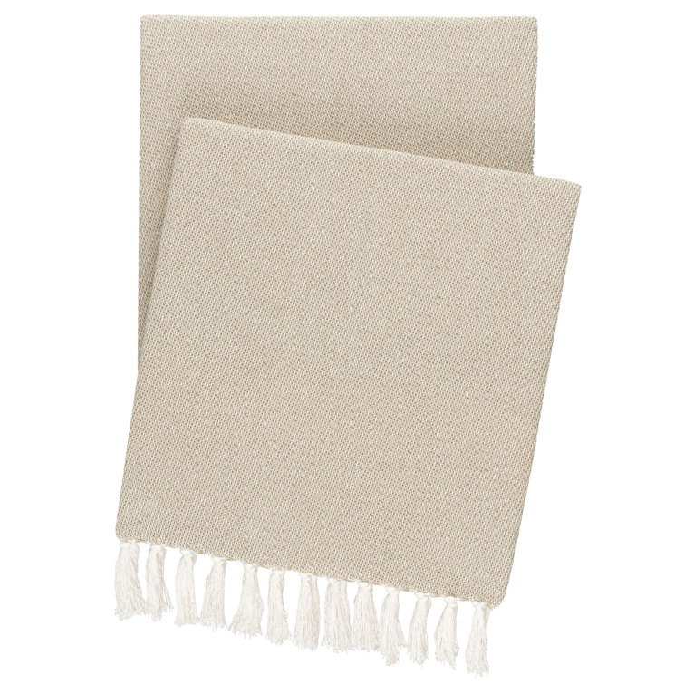 Logan Sand Cotton Knotted Fringe Throw Blanket