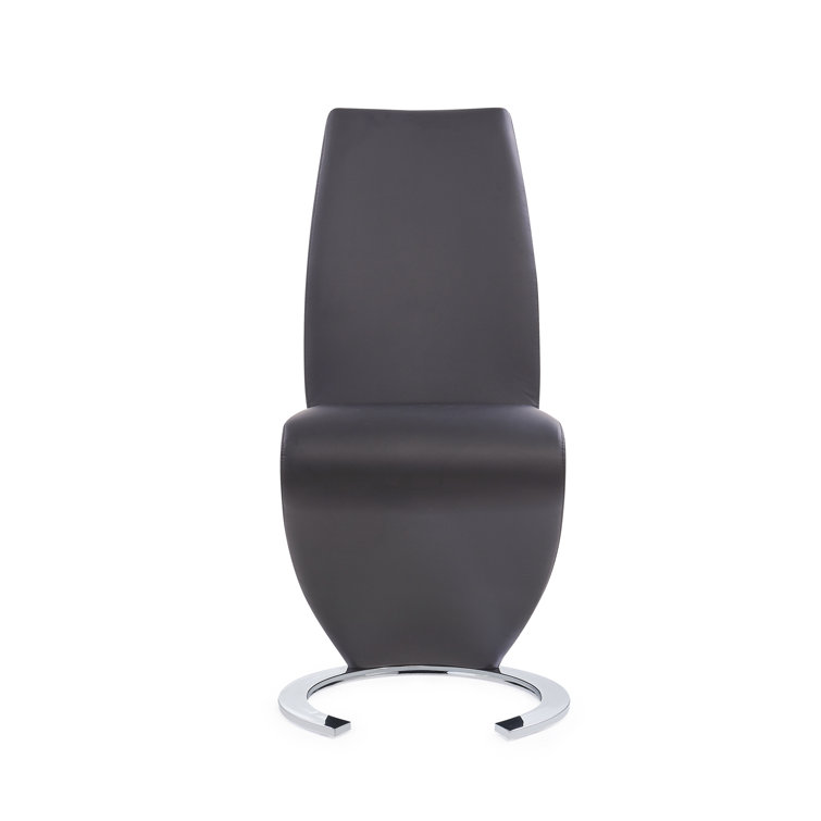 Gray Faux Leather Zig-Zag Side Chair with Chrome Base
