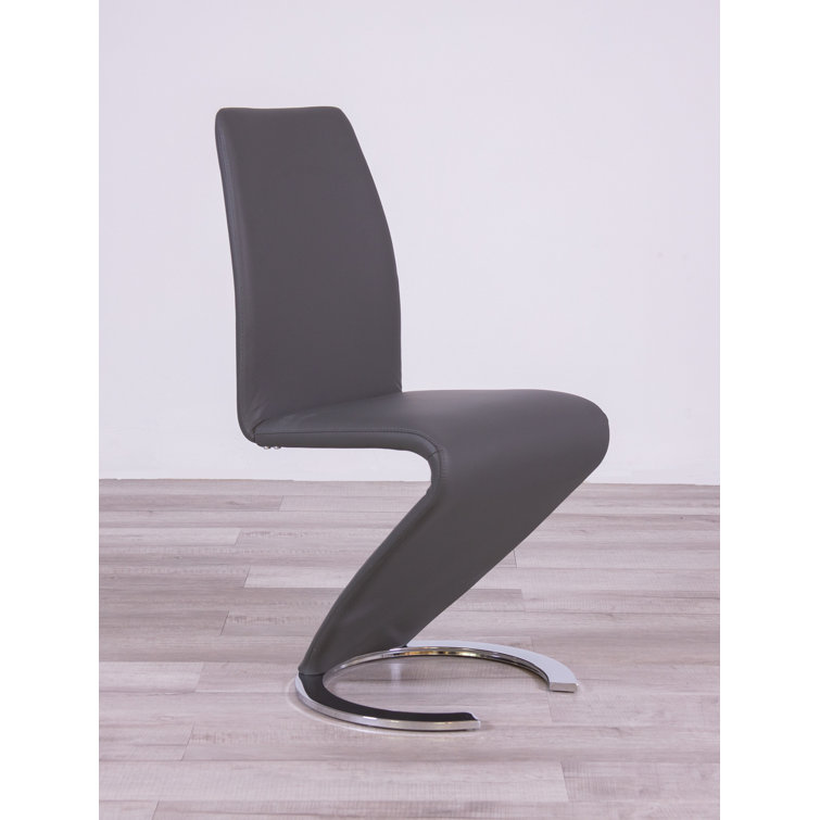 Gray Faux Leather Zig-Zag Side Chair with Chrome Base
