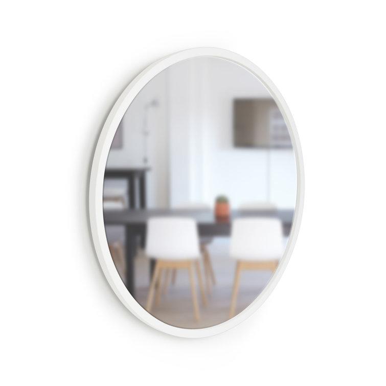Round White Wood Wall Mirror with Rubber Frame