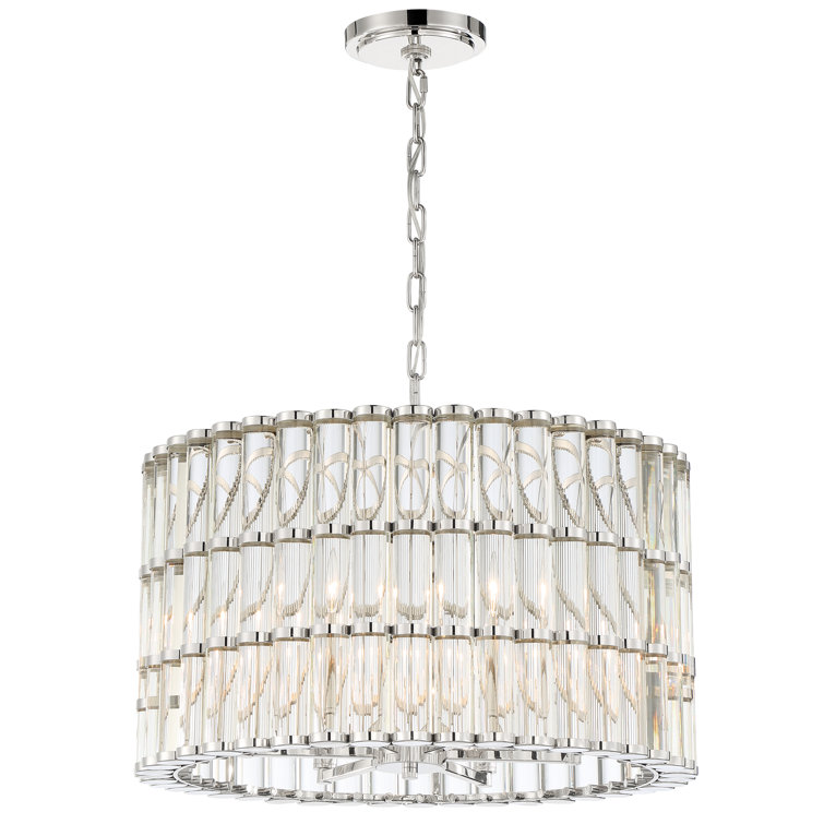 Elliot Polished Nickel 6-Light Chandelier with Clear Glass Beads