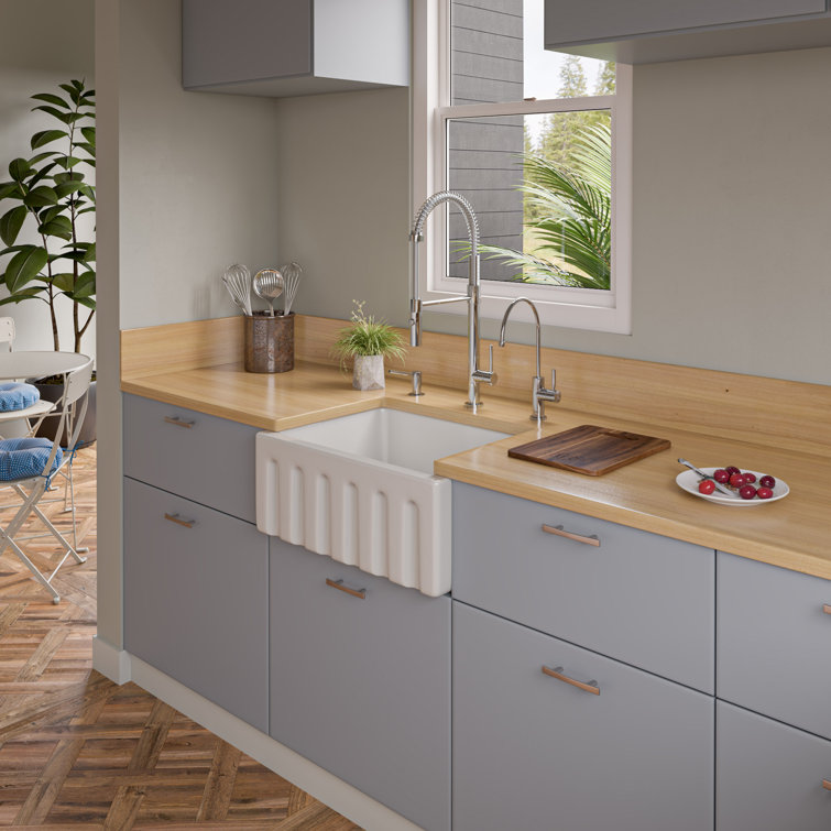 24'' White Fireclay Farmhouse Drop-In Single Bowl Sink
