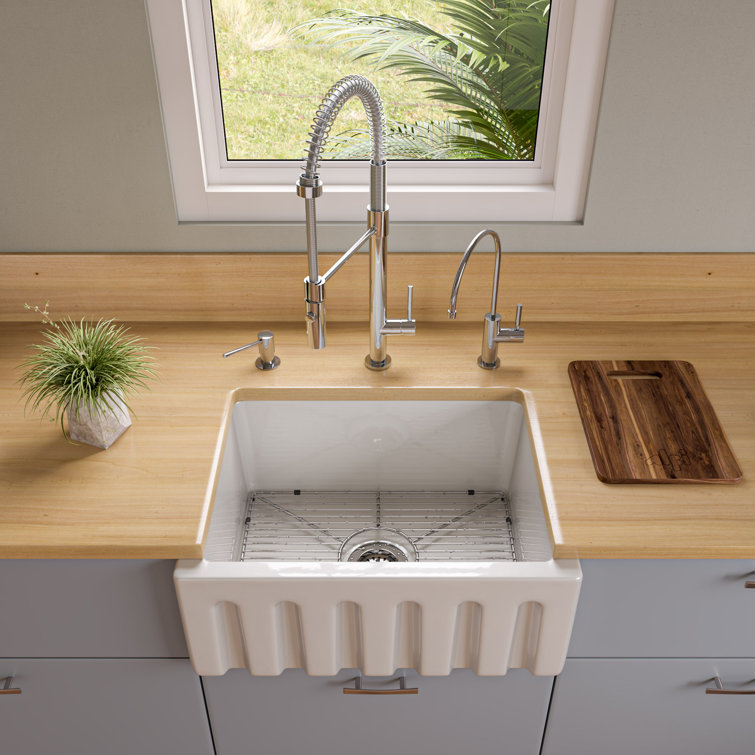 24'' White Fireclay Farmhouse Drop-In Single Bowl Sink