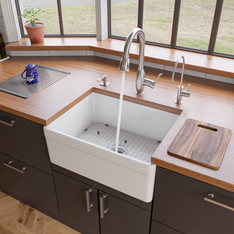 White 26" Fireclay Single Bowl Farmhouse Kitchen Sink