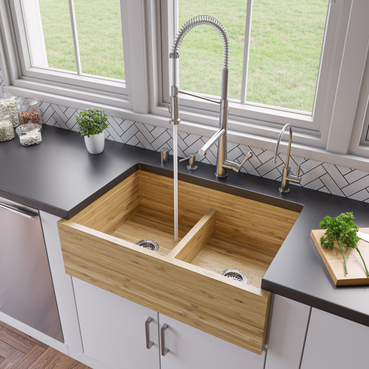 Eco-Friendly Bamboo Double Bowl Farmhouse Kitchen Sink