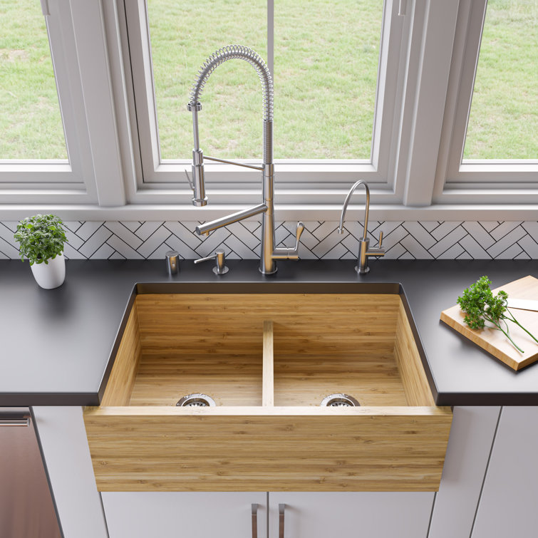 Eco-Friendly Bamboo Double Bowl Farmhouse Kitchen Sink