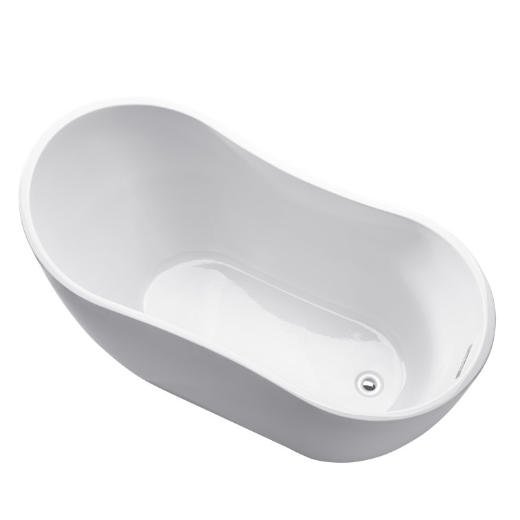 54" White Acrylic Freestanding Soaking Bathtub with Chrome Drain