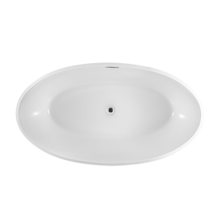 Vanity Art 59" White Acrylic Freestanding Bathtub with Chrome Drain