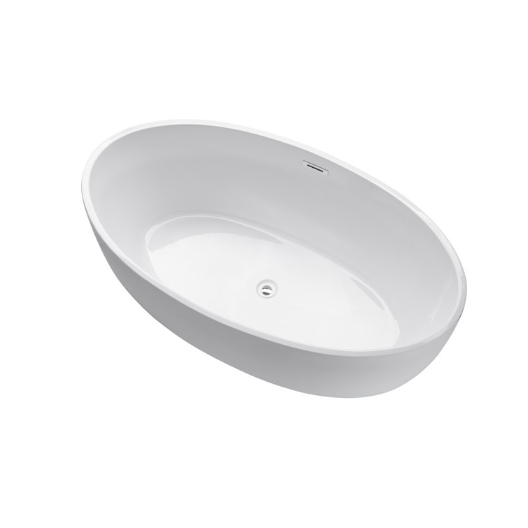 Vanity Art 59" White Acrylic Freestanding Bathtub with Chrome Drain