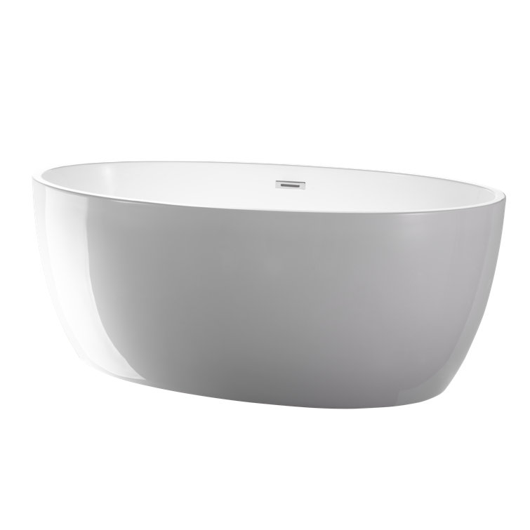 Vanity Art 59" White Acrylic Freestanding Bathtub with Chrome Drain