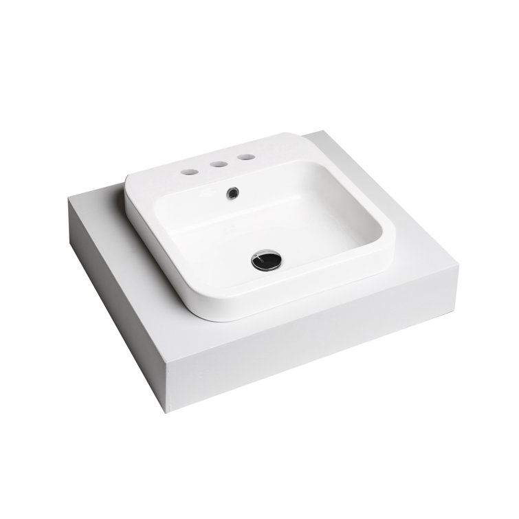 Cosa 18.9'' Glossy White Ceramic Square Bathroom Sink with Overflow