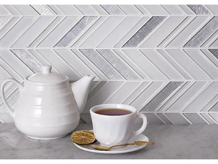 White and Blue Chevron Glass Mosaic Tile for Kitchen and Bathroom