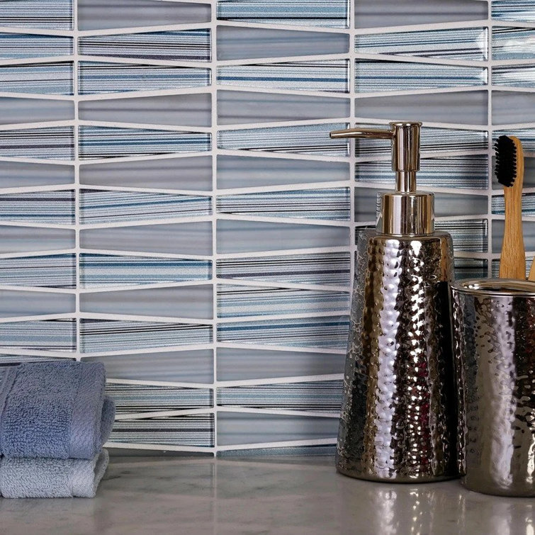 Blue Gray 12" x 12.9" Glass Mosaic Tile for Walls