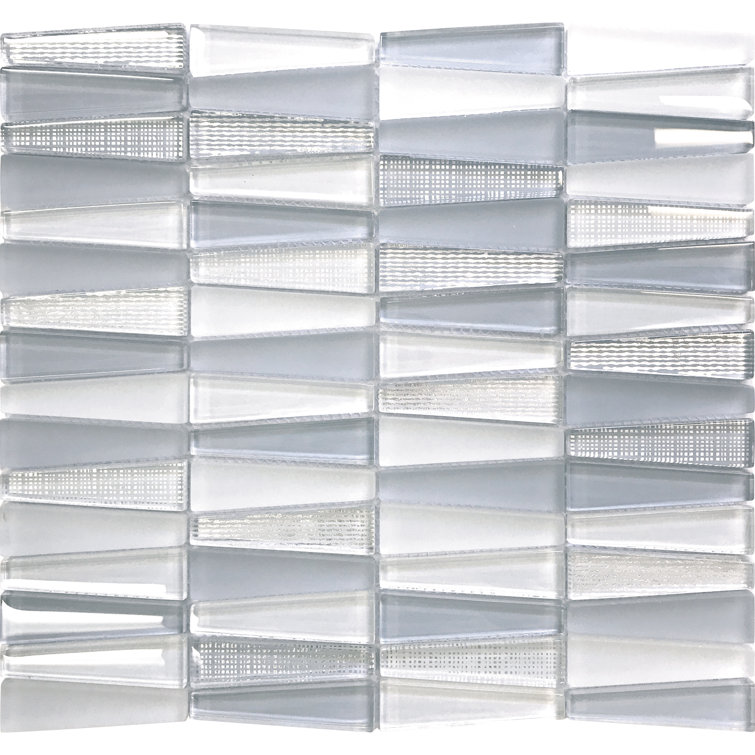 White and Blue Glass Trapezoid Mosaic Wall Tile