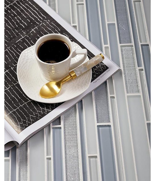 White and Blue Linear Glass Mosaic Tile for Walls