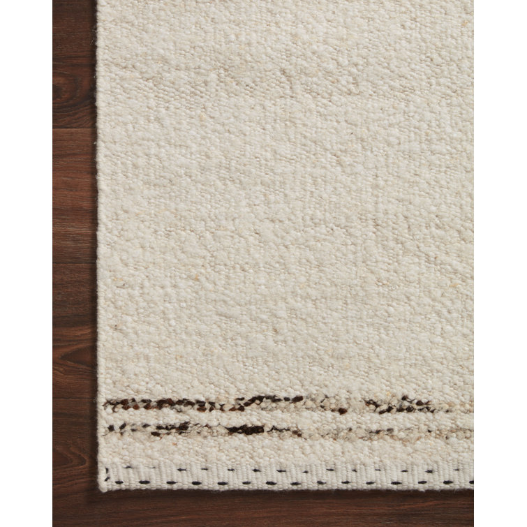 Handmade Ivory Stripe Wool Cotton Rectangular Rug 5'6" x 8'6"