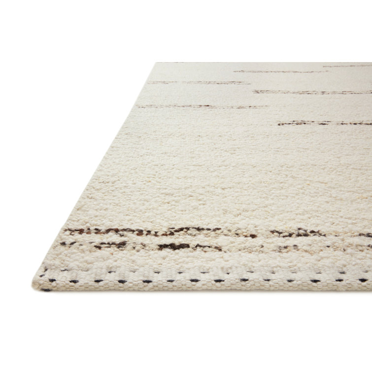 Handmade Ivory Stripe Wool Cotton Rectangular Rug 5'6" x 8'6"