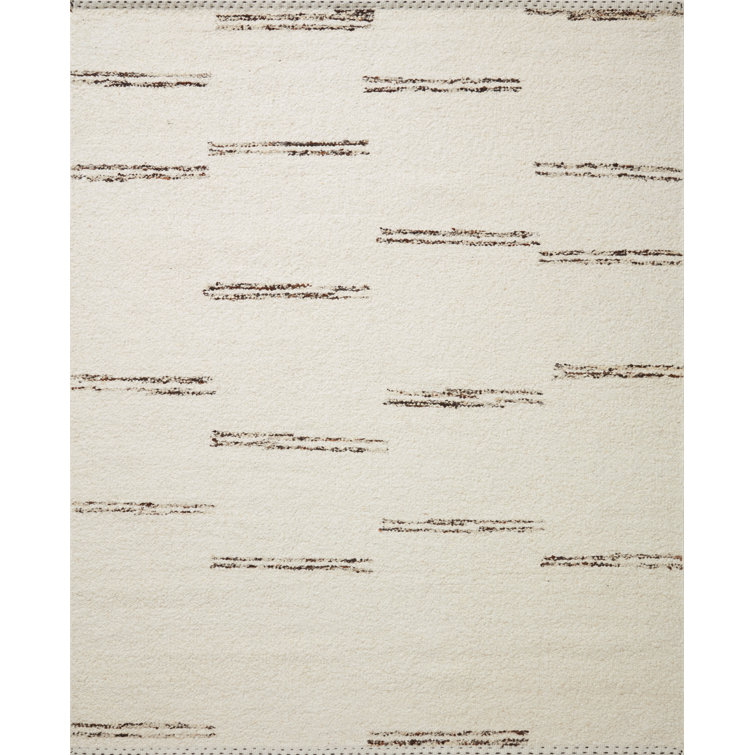 Handmade Ivory Stripe Wool Cotton Rectangular Rug 5'6" x 8'6"
