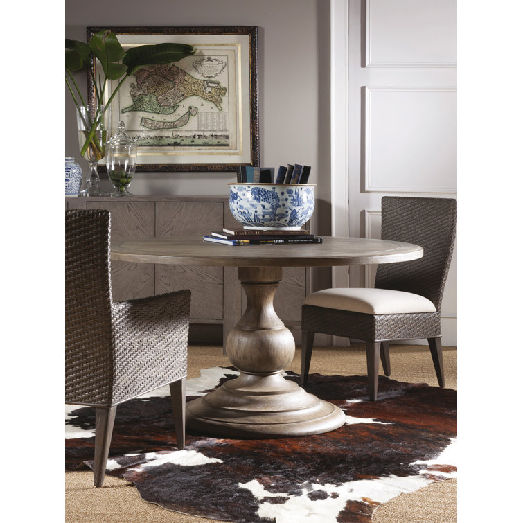 Grigio Round Pedestal Dining Table with Mahogany Veneer