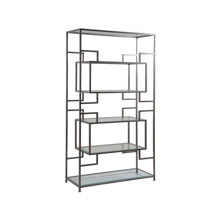 Gray Tubular Steel Etagere with Tempered Glass Shelves
