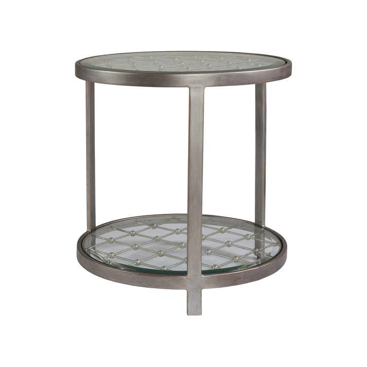 St. Laurent Round Silver Metal and Glass End Table
