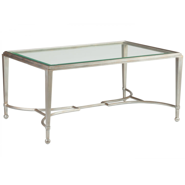 Argento Silver Rectangular Metal and Glass Cocktail Table