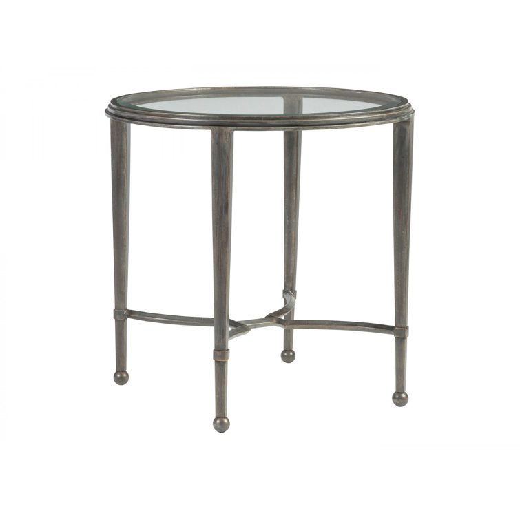 St. Laurent Gray Metal and Glass Round End Table