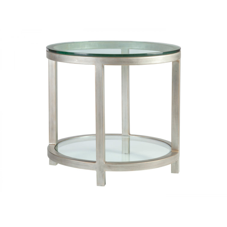 Silver Round Metal and Glass End Table