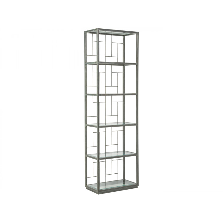 Tall Gray Iron Etagere with Glass Shelves