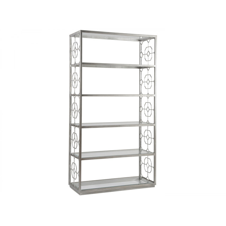 Argento Transitional Silver Iron and Glass Etagere, 42"W x 18"D x 79"H