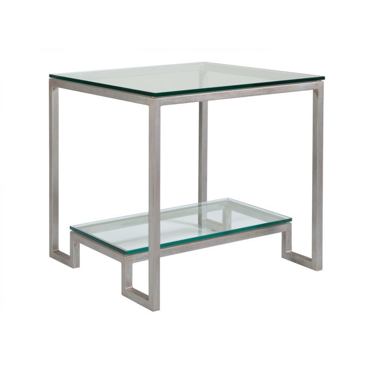 Argento Silver Glass and Metal Square End Table
