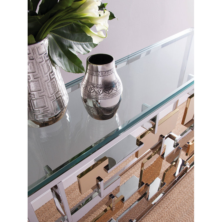 Cityscape Contemporary 54" Silver Metal & Glass Console Table