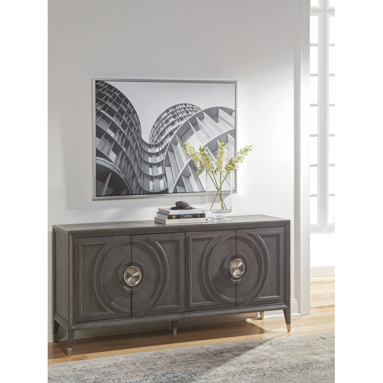 Appellation Transitional 68'' Gray Media Console with Cabinet
