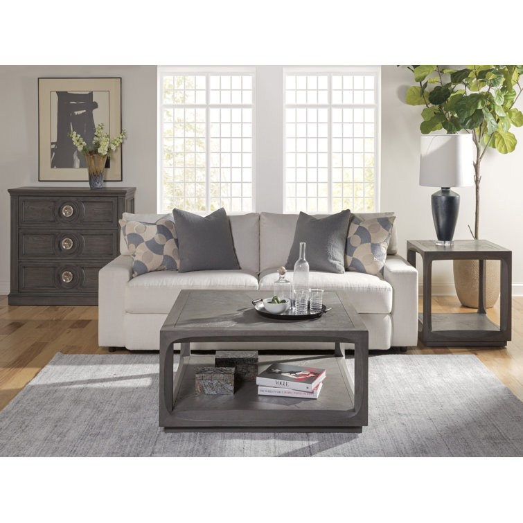 Elliptical Elegance Medium Gray Square Wood End Table