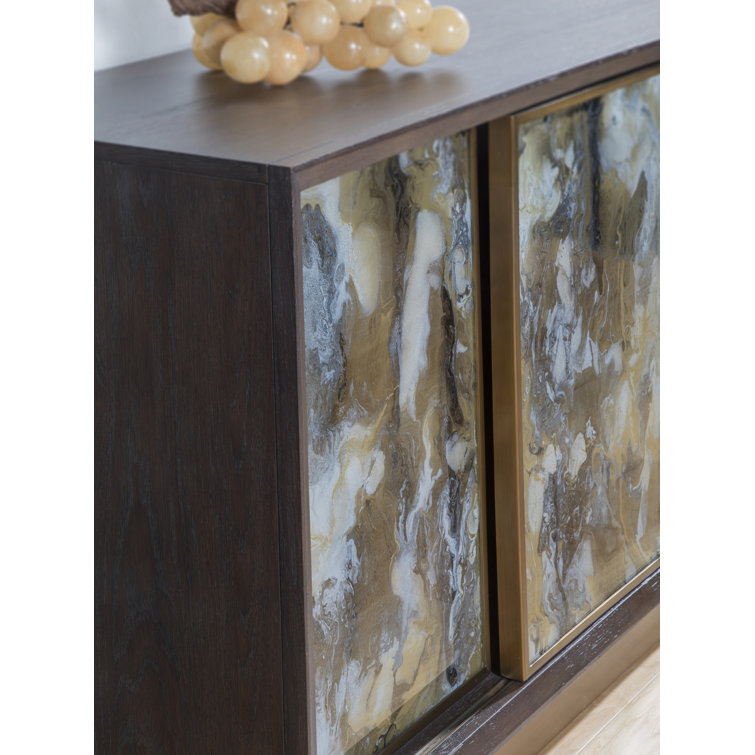 67.75" White Oak and Brass Transitional Media Console